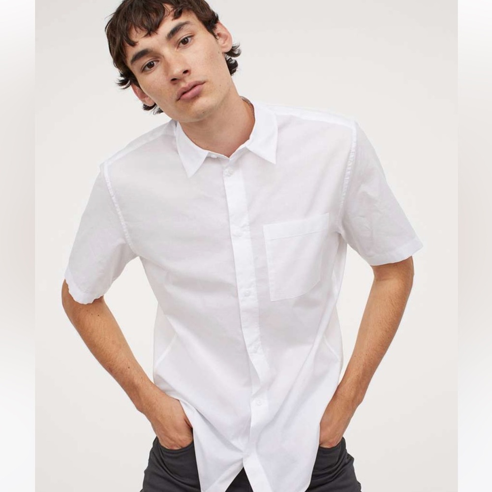 💙 H&M White Casual Button Down Shirt for men